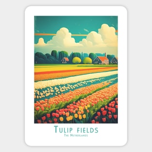 Vibrant Retro Vintage Tulip Fields of The Netherlands Sticker